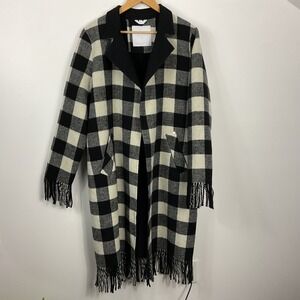 SOSKEN Studios Marisa Minicucci Buffalo Check Plaid Fringe Duster Coat Size 3